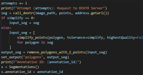 Example code from the DEXTR action.