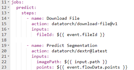 Example code from a pipeline that uses the DEXTR action.