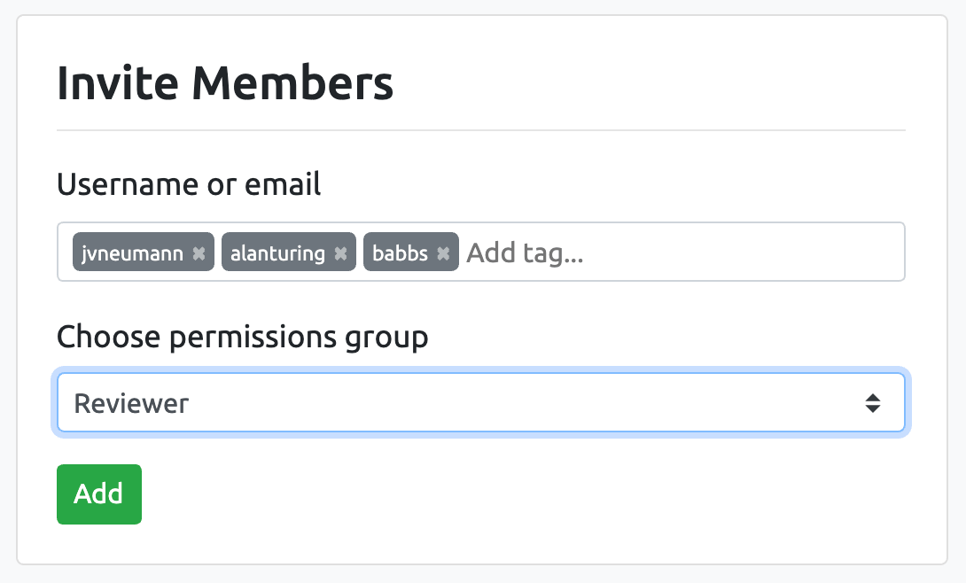 DataTorch card allowing inviting members to a project with permissions.