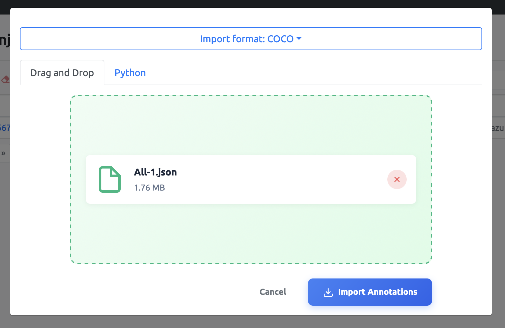Drag and Drop COCO Import